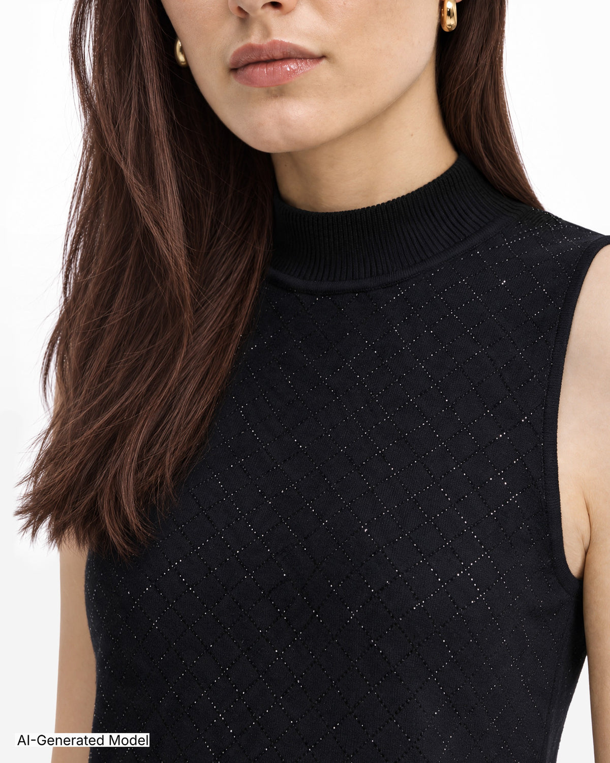 [SKU:12061985-3QK] Sleeveless Mock Neck Heatset Sweater