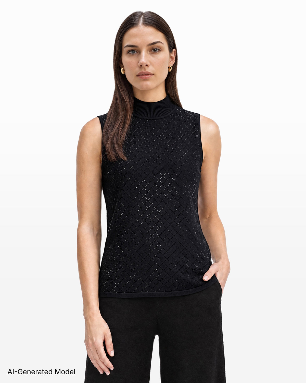 [SKU:12061985-3QK] Sleeveless Mock Neck Heatset Sweater