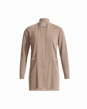Anne Klein NATURAL CLAY Long Sleeve Open Cardigan with Front Pockets