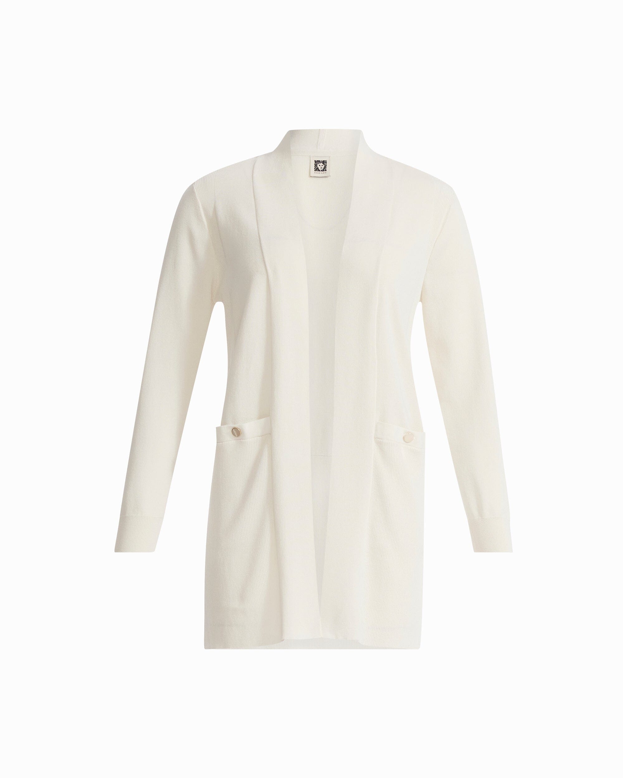 Anne Klein WHITE DOVE Long Sleeve Open Cardigan with Front Pockets