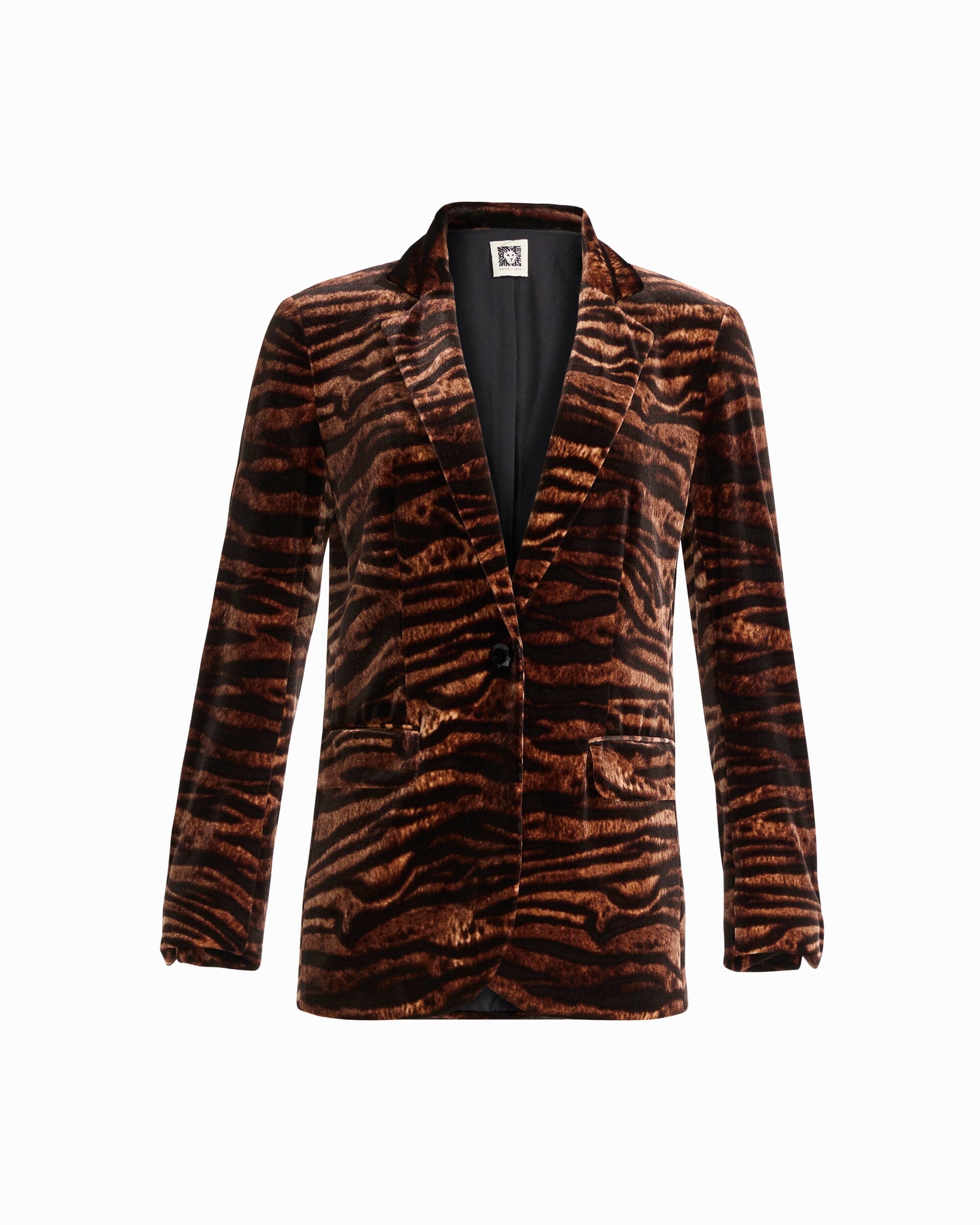 Anne Klein ANNE BLACK MULTI Notch Collar One-Button Jacket with Flap Hip Pockets