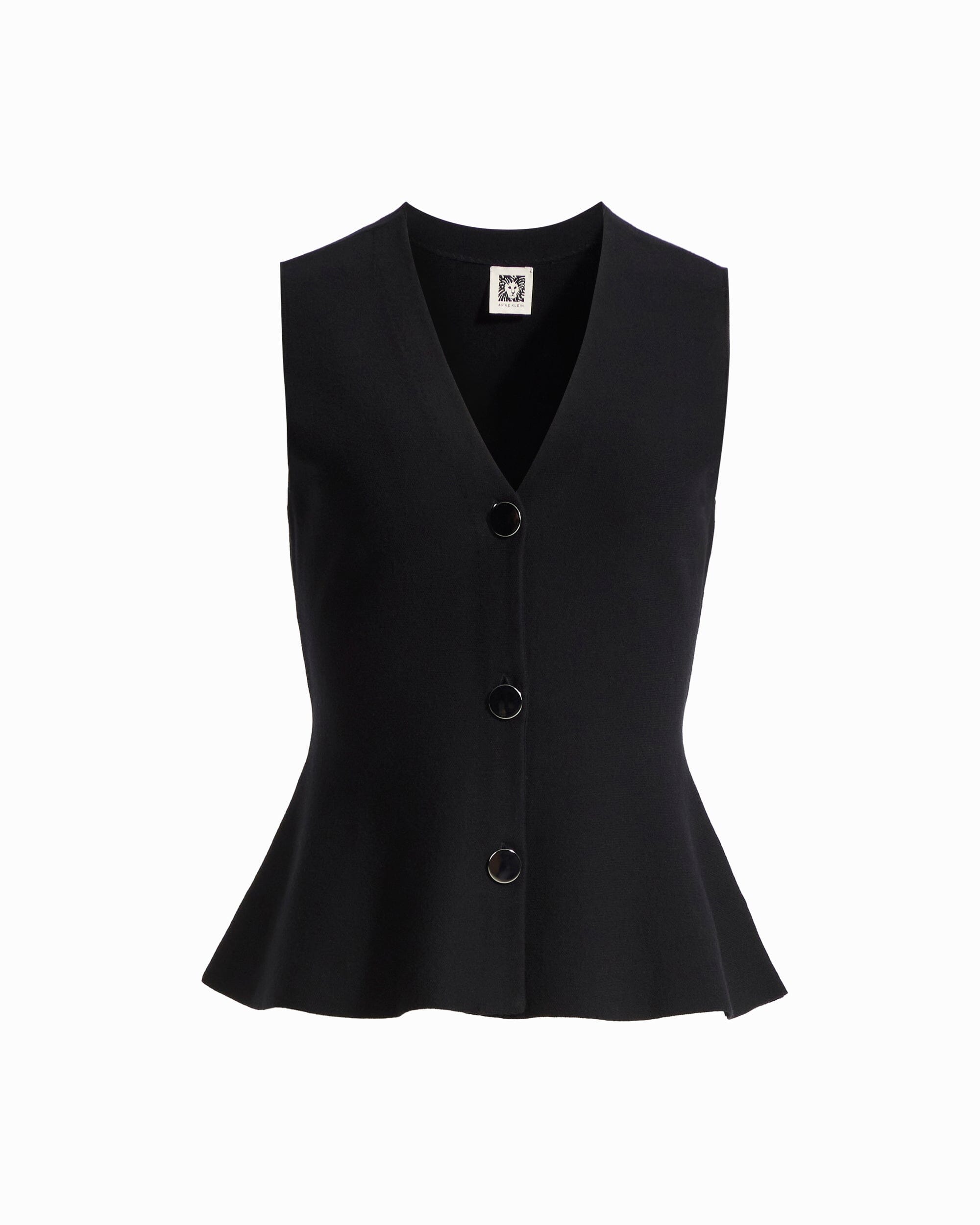 Anne Klein ANNE BLACK Sleeveless V-Neck Peplum Button-Front Vest Sweater