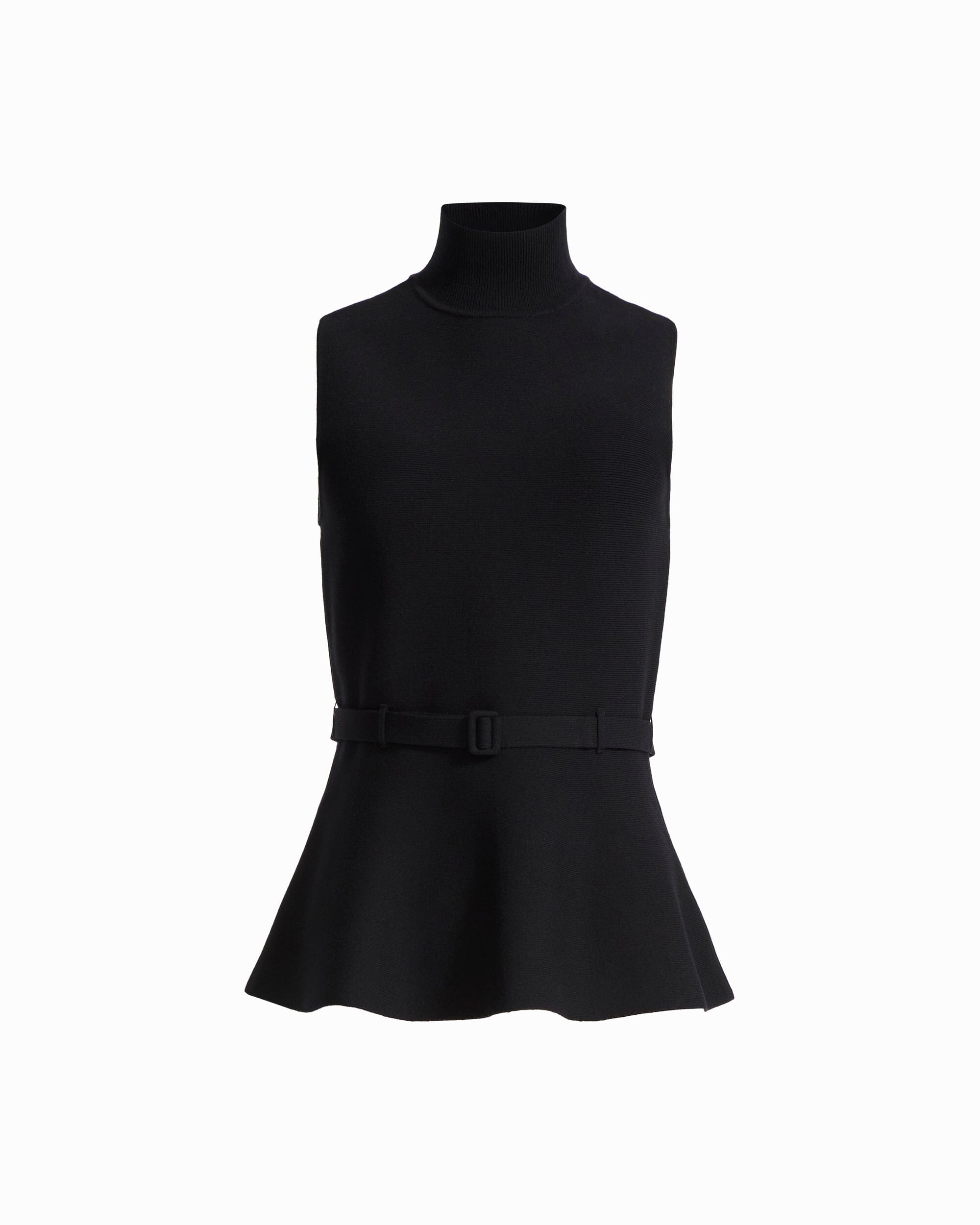 Anne Klein ANNE BLACK Mock Neck Peplum Tank Sweater with Belt