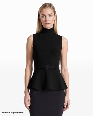 Anne Klein Mock Neck Peplum Tank Sweater with Belt