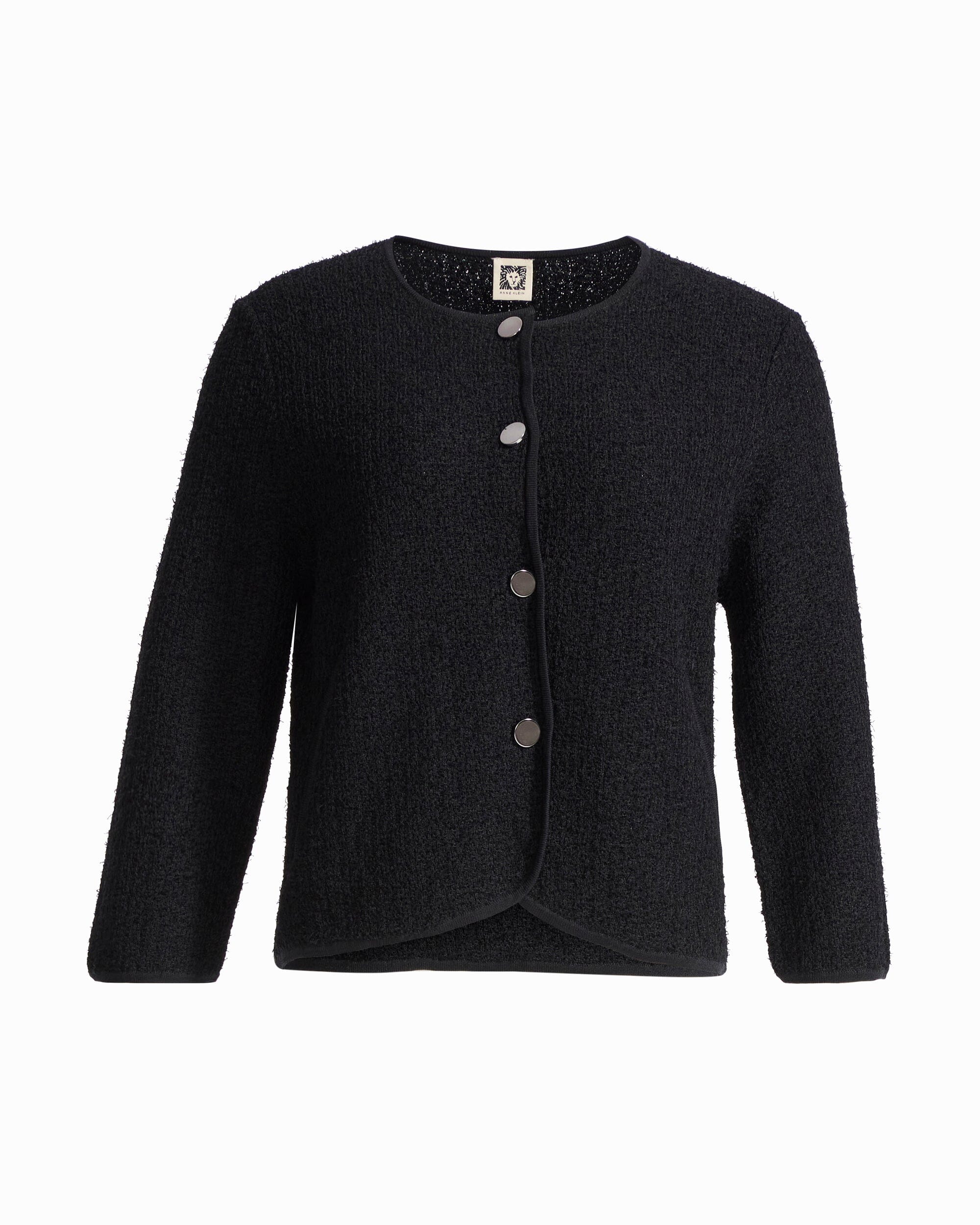 Anne Klein ANNE BLACK Eyelash Texture Yarn Button-Front Cardigan Sweater