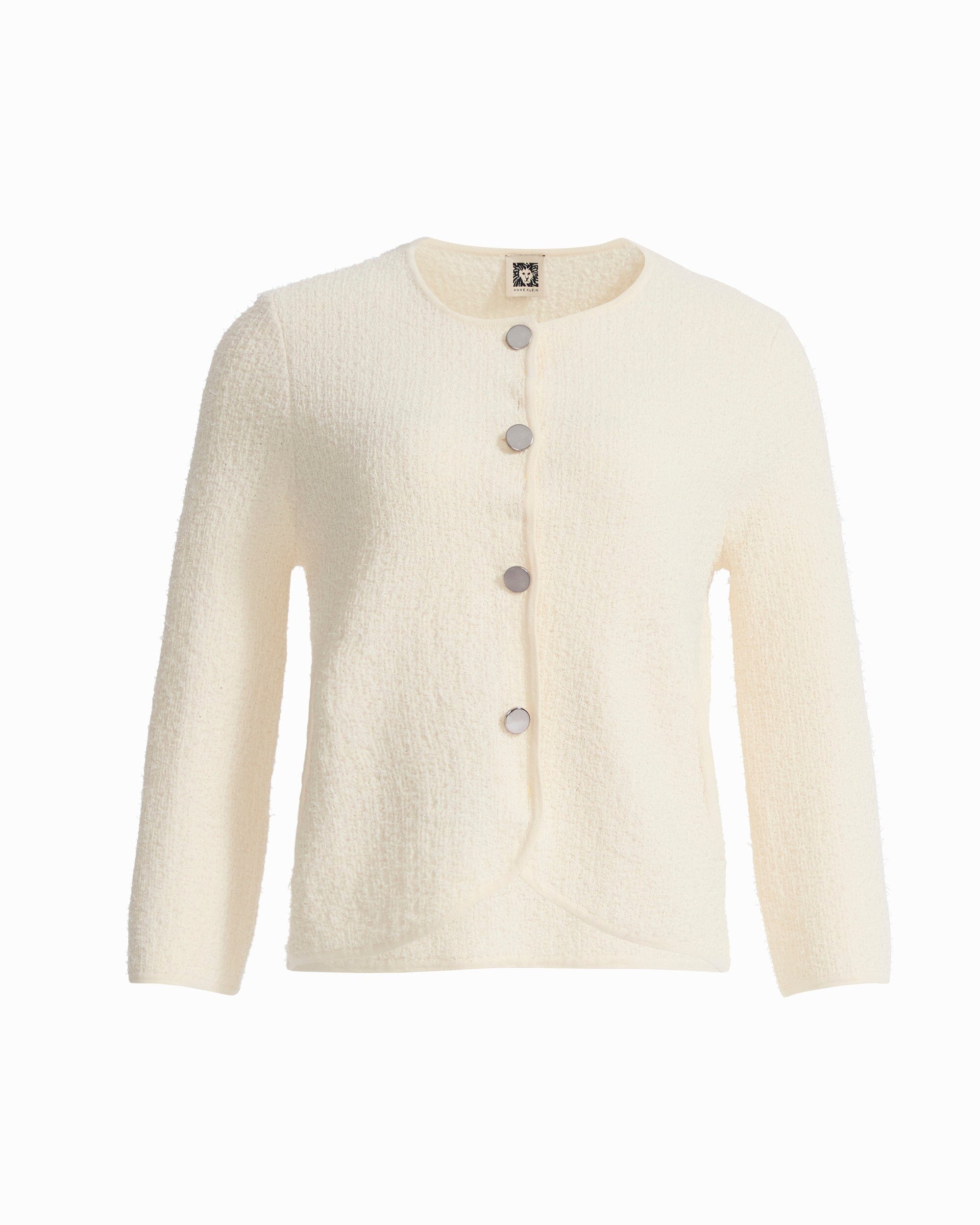 Anne Klein WHITE DOVE Eyelash Texture Yarn Button-Front Cardigan Sweater