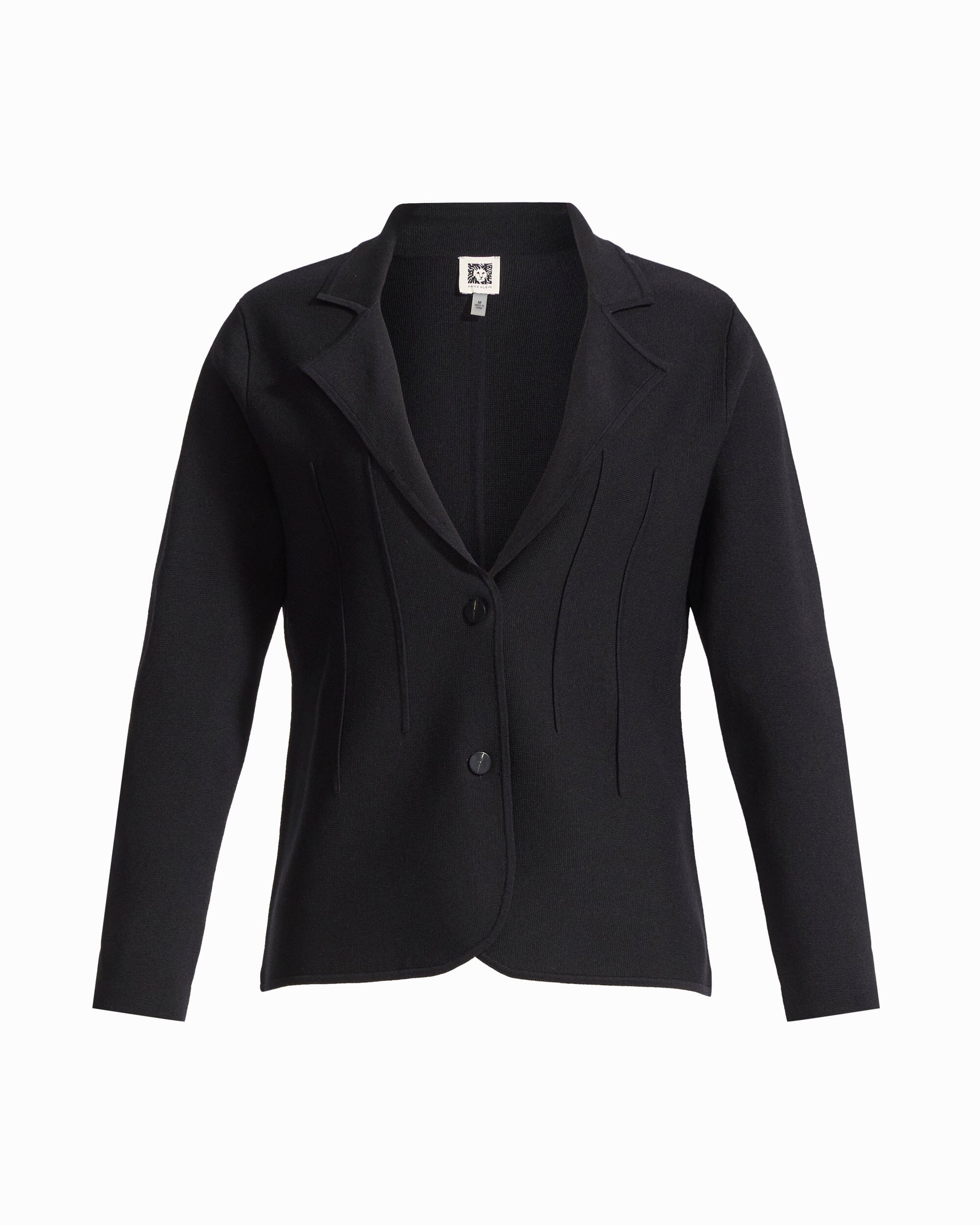 Anne Klein ANNE BLACK Notched Collar Button-Front Sweater with Darts