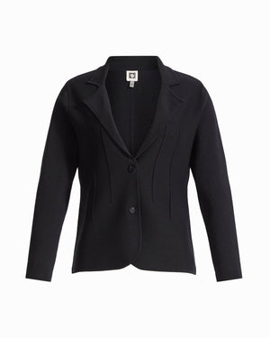 Anne Klein ANNE BLACK Notched Collar Button-Front Sweater with Darts
