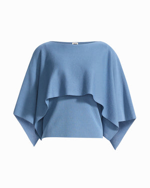 Anne Klein DUTCH BLUE Boat Neck Cape Long Sleeve Sweater