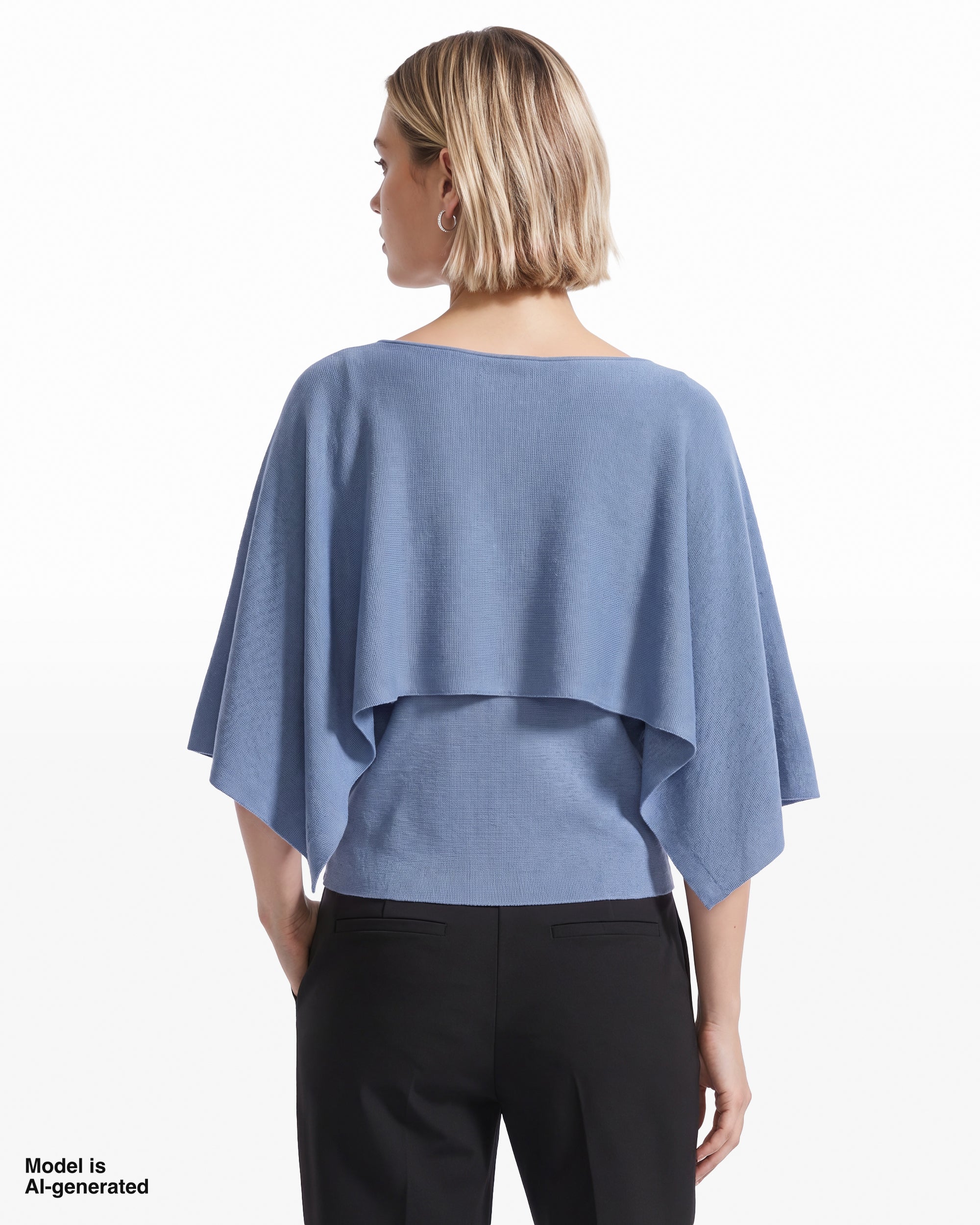 Anne Klein Boat Neck Cape Long Sleeve Sweater