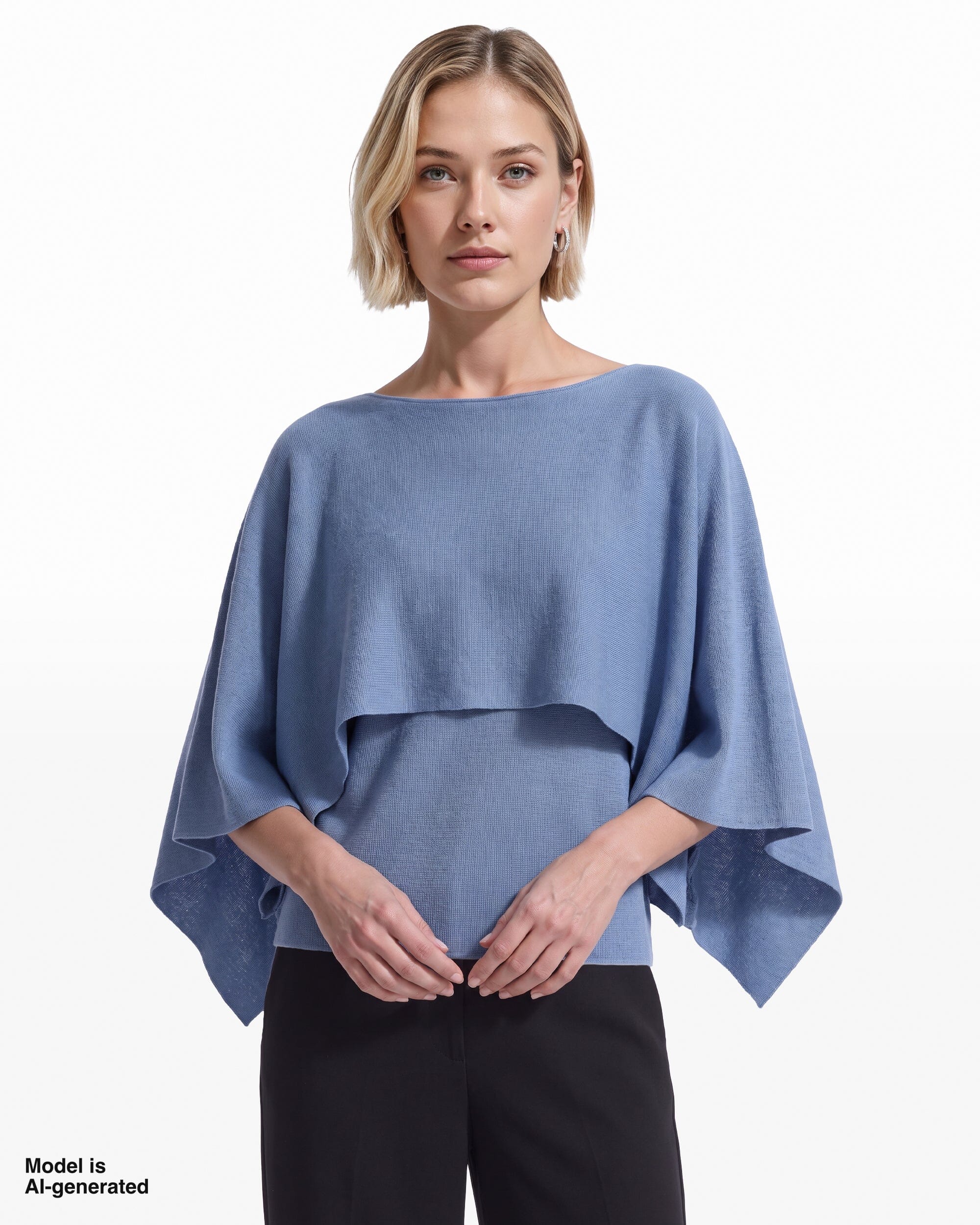 Anne Klein Boat Neck Cape Long Sleeve Sweater