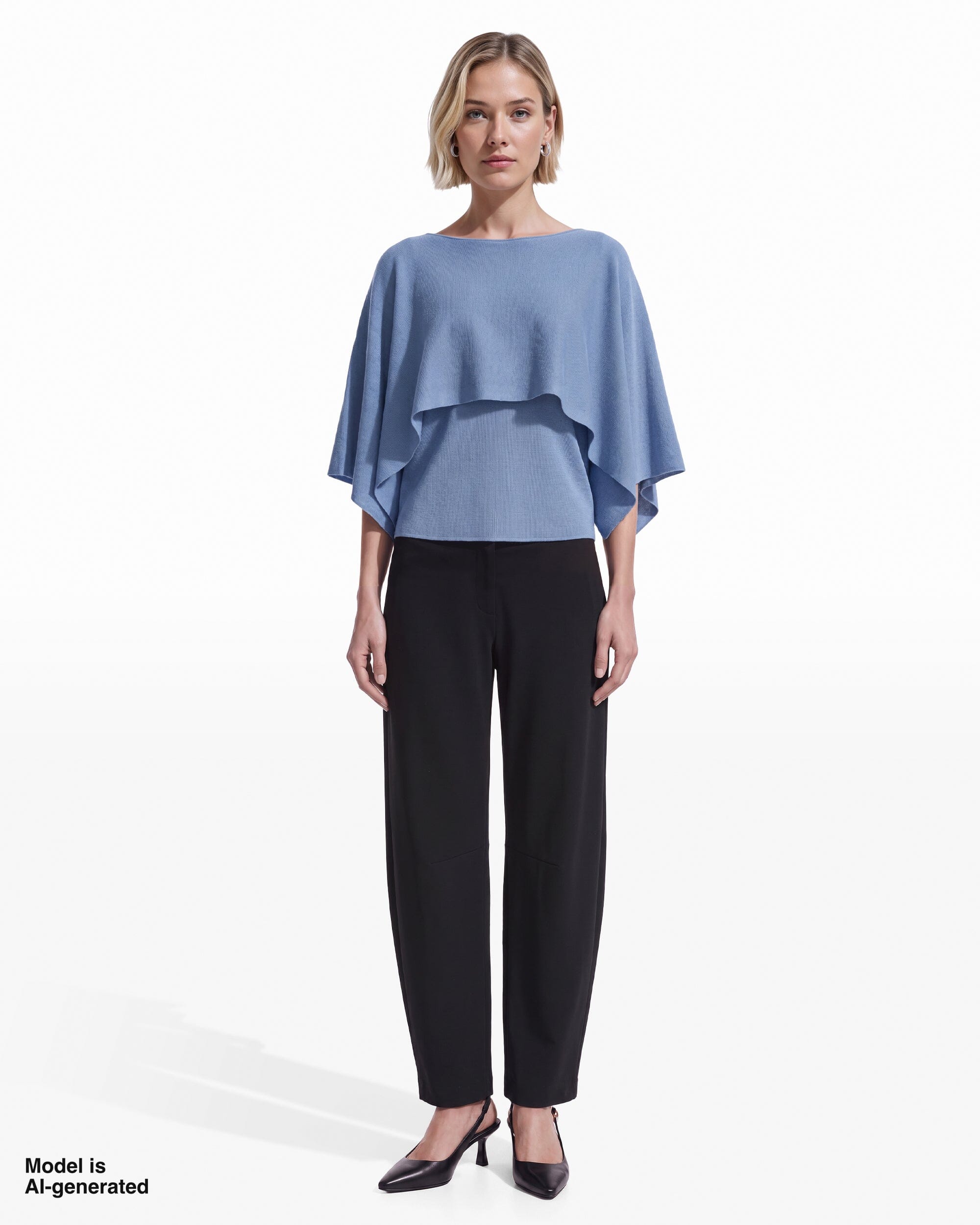 Anne Klein Boat Neck Cape Long Sleeve Sweater