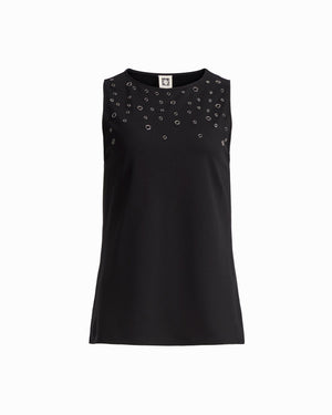Anne Klein ANNE BLACK Crew Neck Long Sleeve Knit Top with Grommets