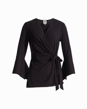 Anne Klein Handkerchief Ruffle Sleeve Wrap Knit Top