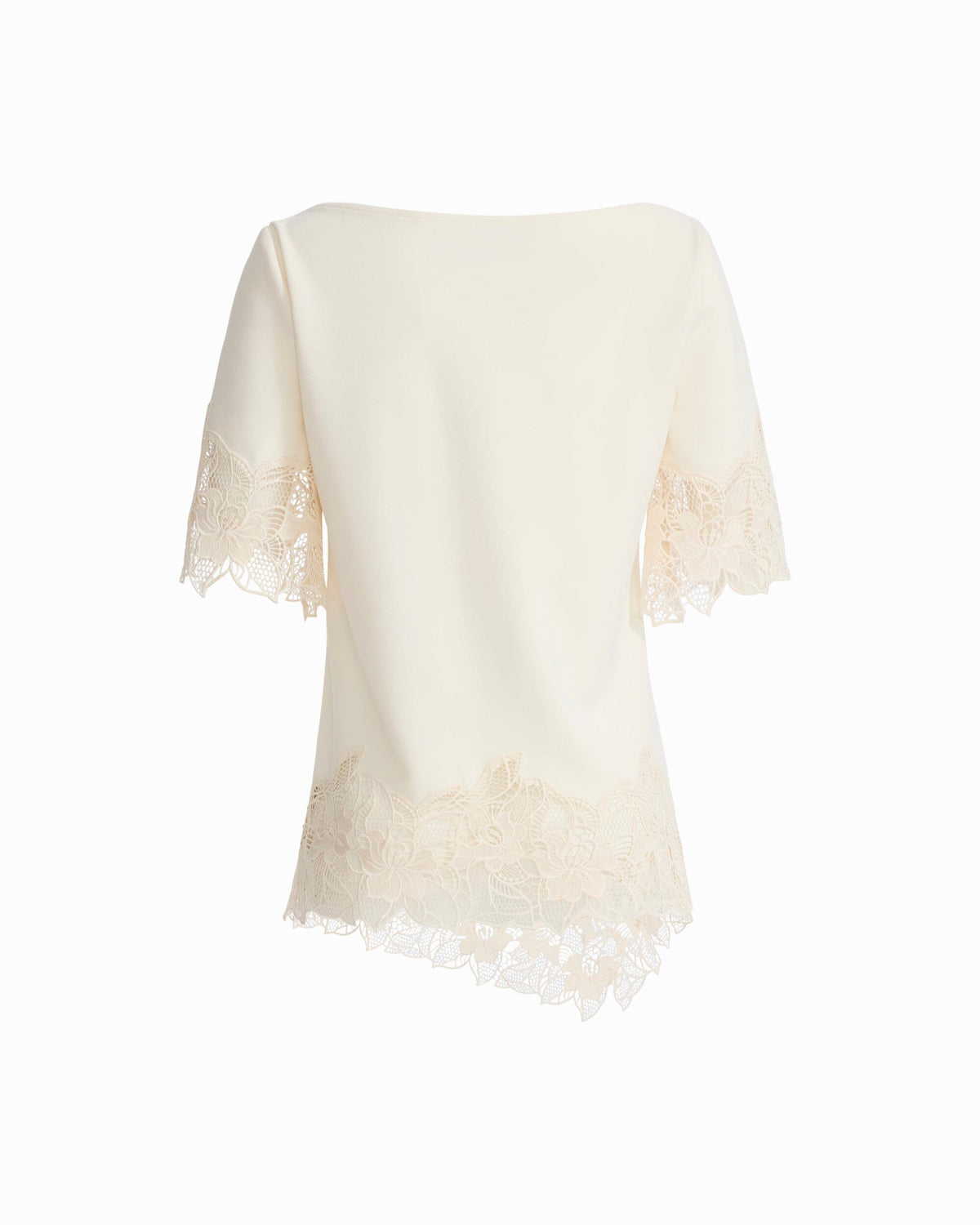 Anne Klein Boat Neck Asymmetric Lace Hem Top