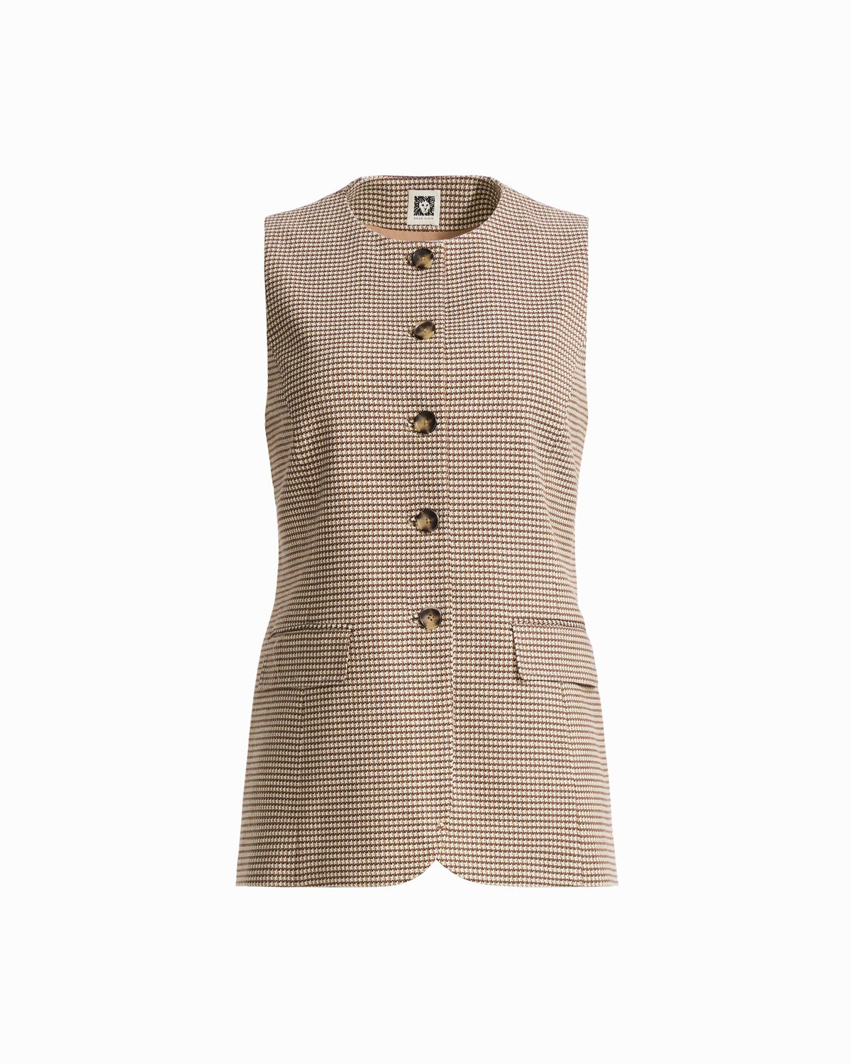 Anne Klein NATURAL CLAY MULT Five-Button Vest with Patch Pockets