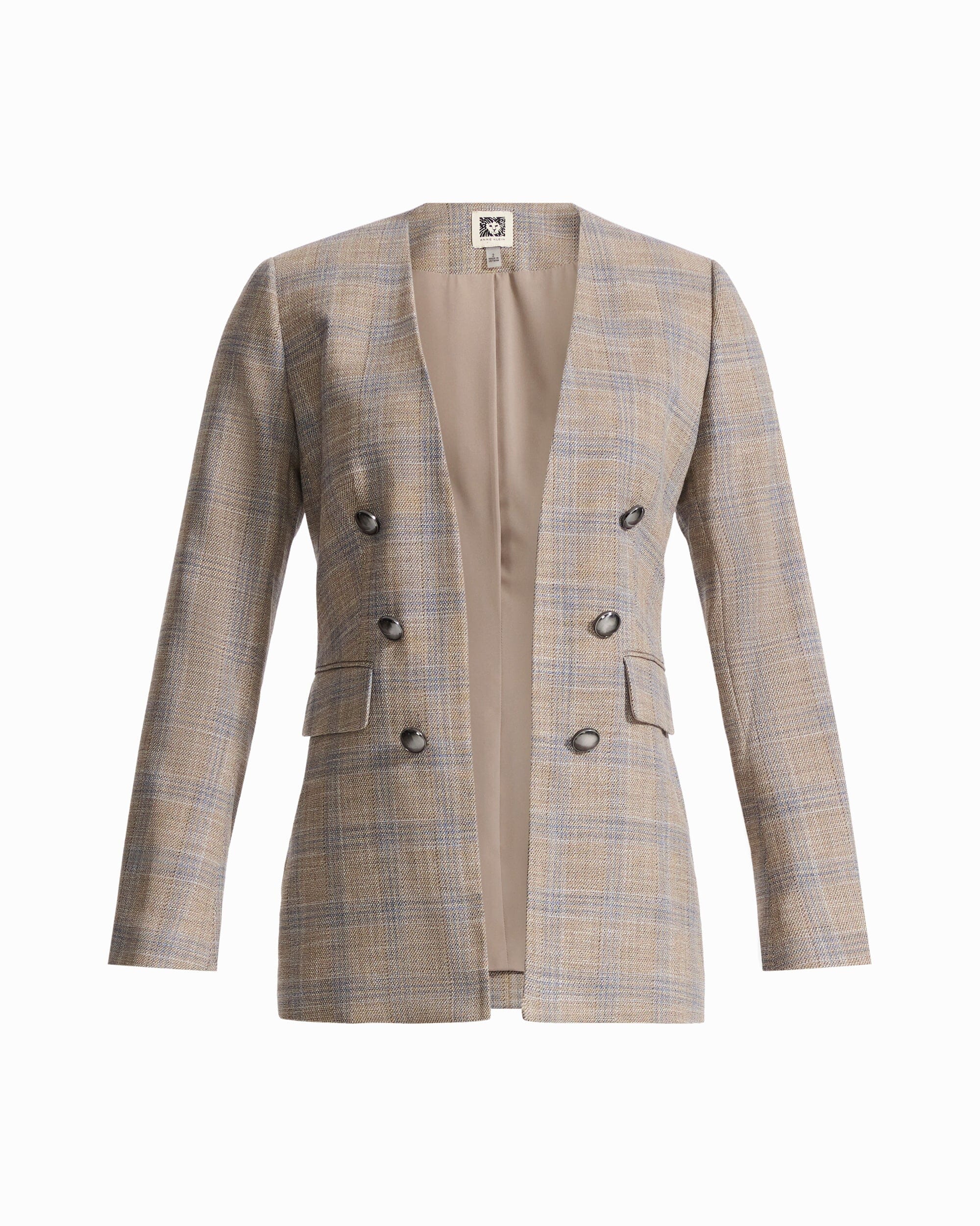 Anne Klein NATURAL CLAY MULT Faux Double-Breasted Jacket with Flap Pockets