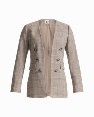 Anne Klein NATURAL CLAY MULT Faux Double-Breasted Jacket with Flap Pockets