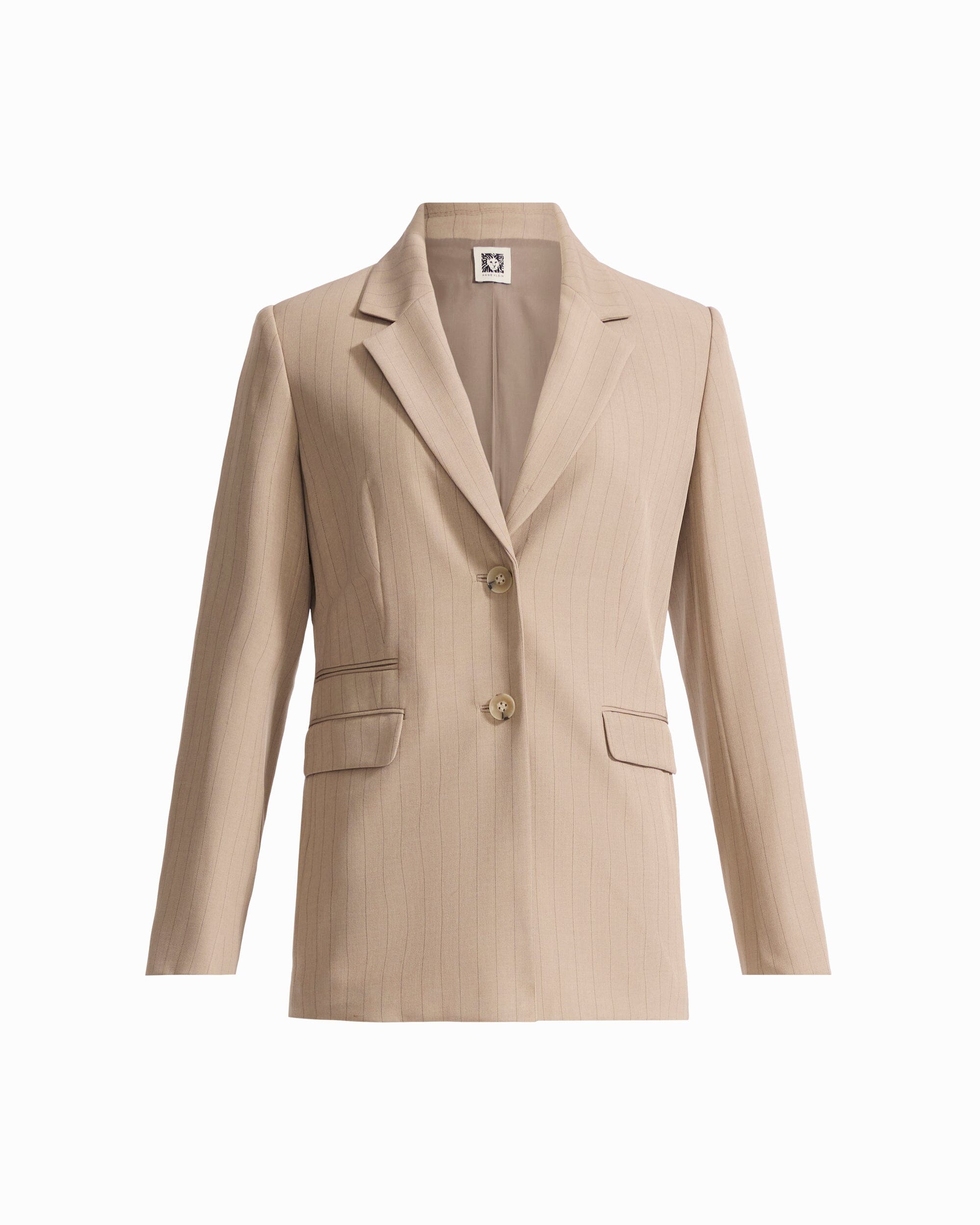 Anne Klein NATURAL CLAY/ANNE BLAC Two-Button Triple-Pocket Notch Collar Long Sleeve Jacket
