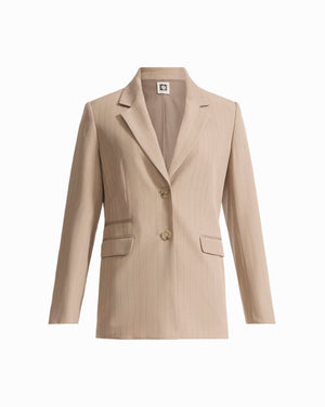Anne Klein NATURAL CLAY/ANNE BLAC Two-Button Triple-Pocket Notch Collar Long Sleeve Jacket
