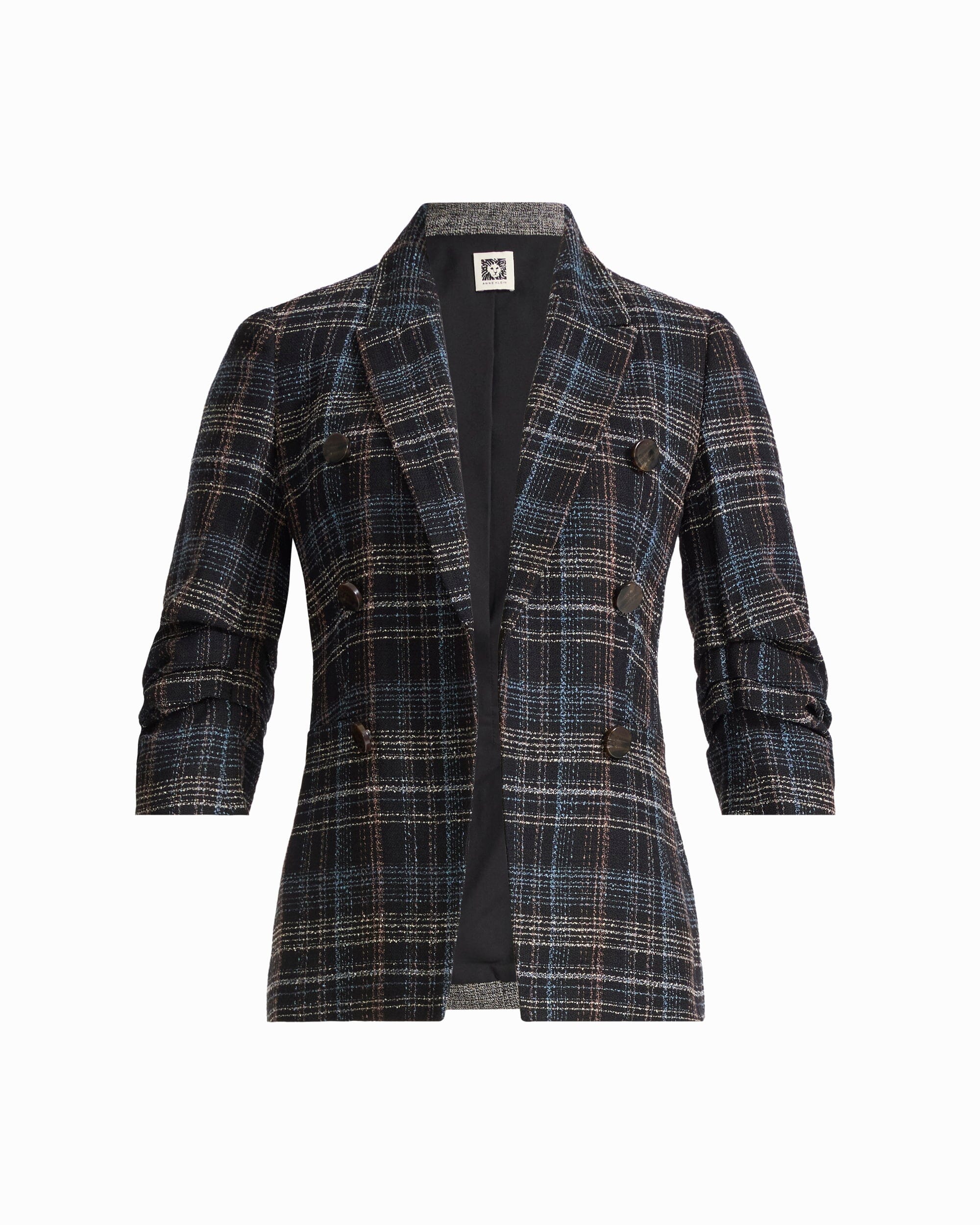 Anne Klein ANNE BLACK MULTI Faux Double-Breasted Peak Lapel Jacket with Pleated Sleeves