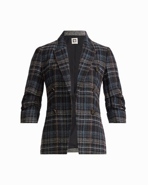Anne Klein ANNE BLACK MULTI Faux Double-Breasted Peak Lapel Jacket with Pleated Sleeves