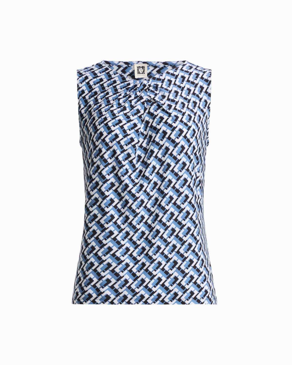 Anne Klein DUTCH BLUE MULTI Asymmetric Pleat Cowl Neck Sleeveless Knit Shell Top