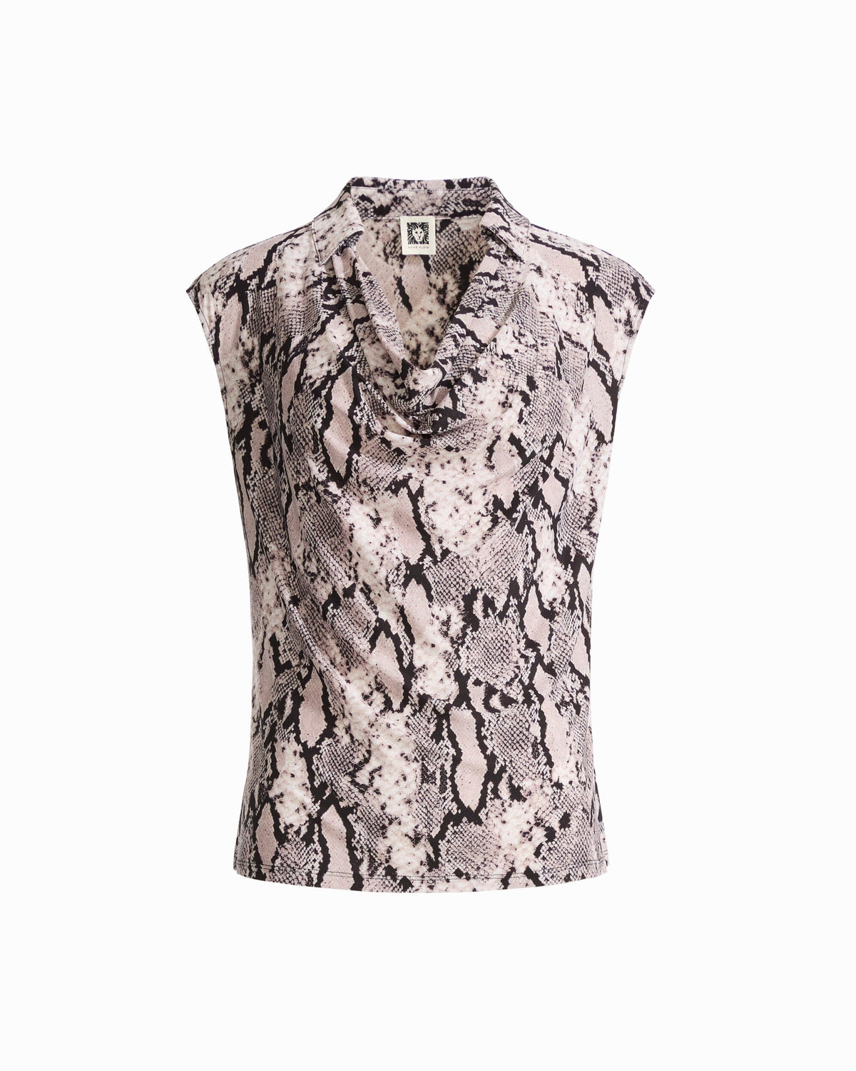 Anne Klein NATURAL CLAY MULT Cowl Neck Snake Print Top