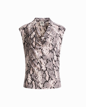 Anne Klein NATURAL CLAY MULT Extended Shoulder Sleeveless Cowl Neck Collar Top