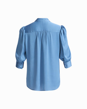 Anne Klein Y-Neck Long Sleeve Top with Short Puff Sleeves