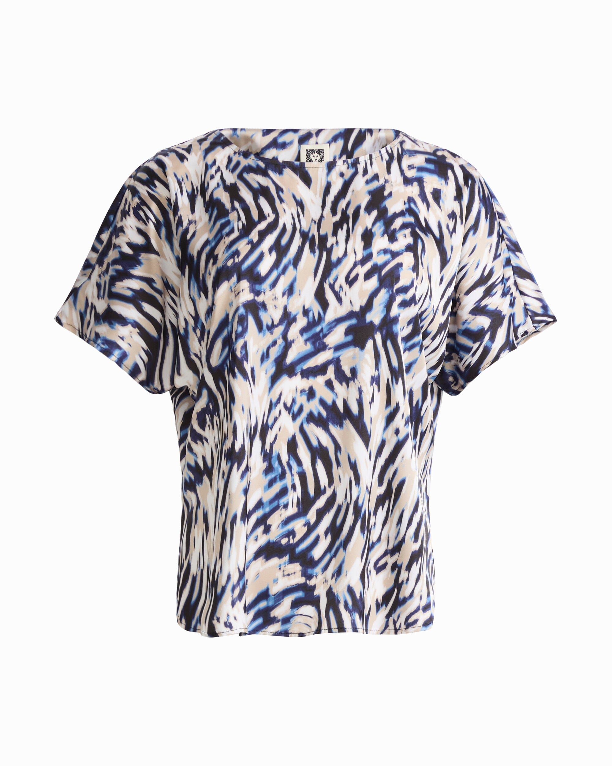 Anne Klein DUTCH BLUE MULTI Short Sleeve Bateau Neck Blouse
