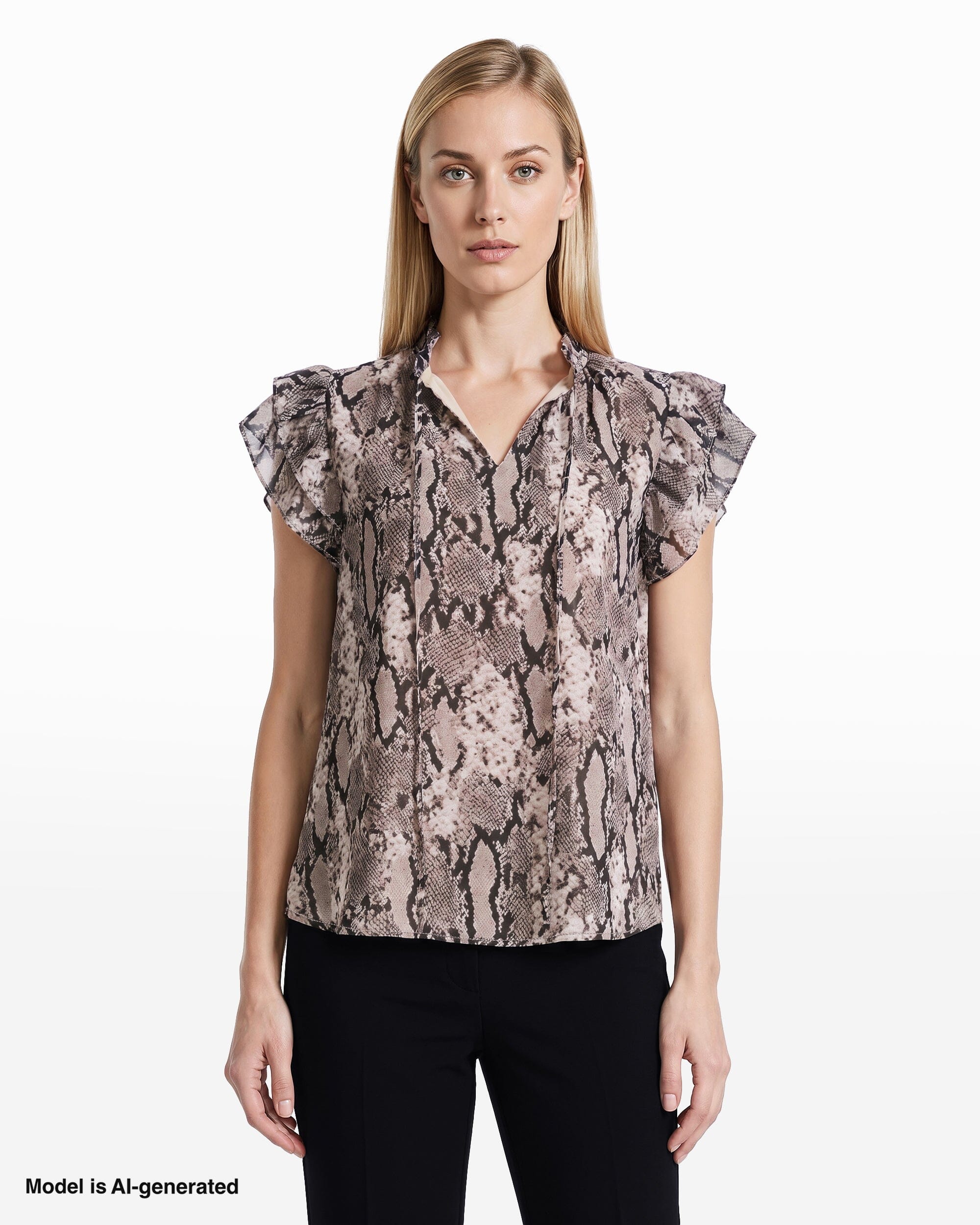 Anne Klein Ruffle Sleeve Tie-Front Blouse
