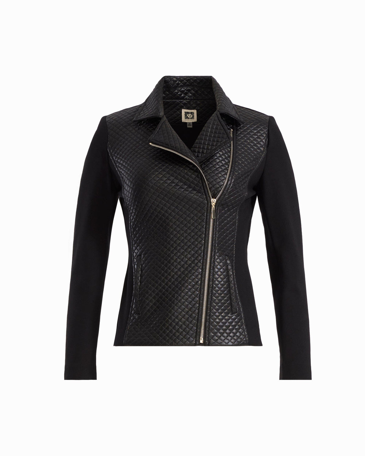Anne Klein ANNE BLACK Asymmetric Moto Jacket with Combo Detail