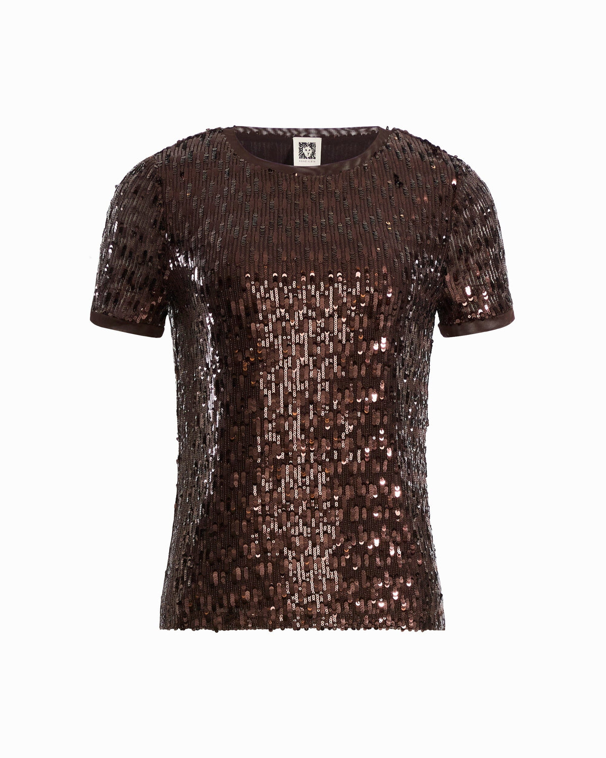 Anne Klein DEEP MAHOGANY Sequin Crew Neck Knit Top
