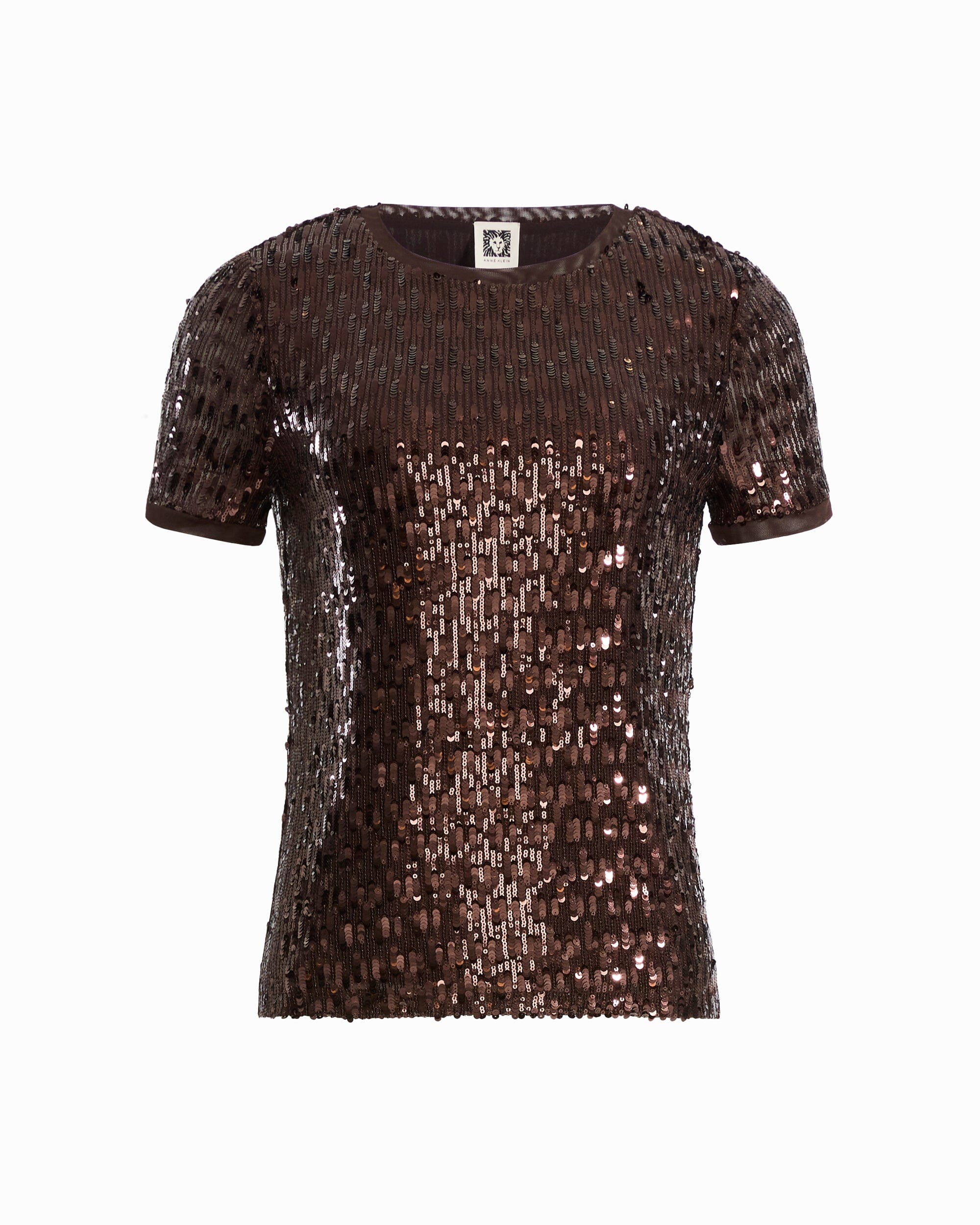 Anne Klein DEEP MAHOGANY Sequin Crew Neck Knit Top