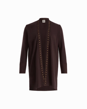 Anne Klein DEEP MAHOGANY Long Sleeve Stud Cardigan