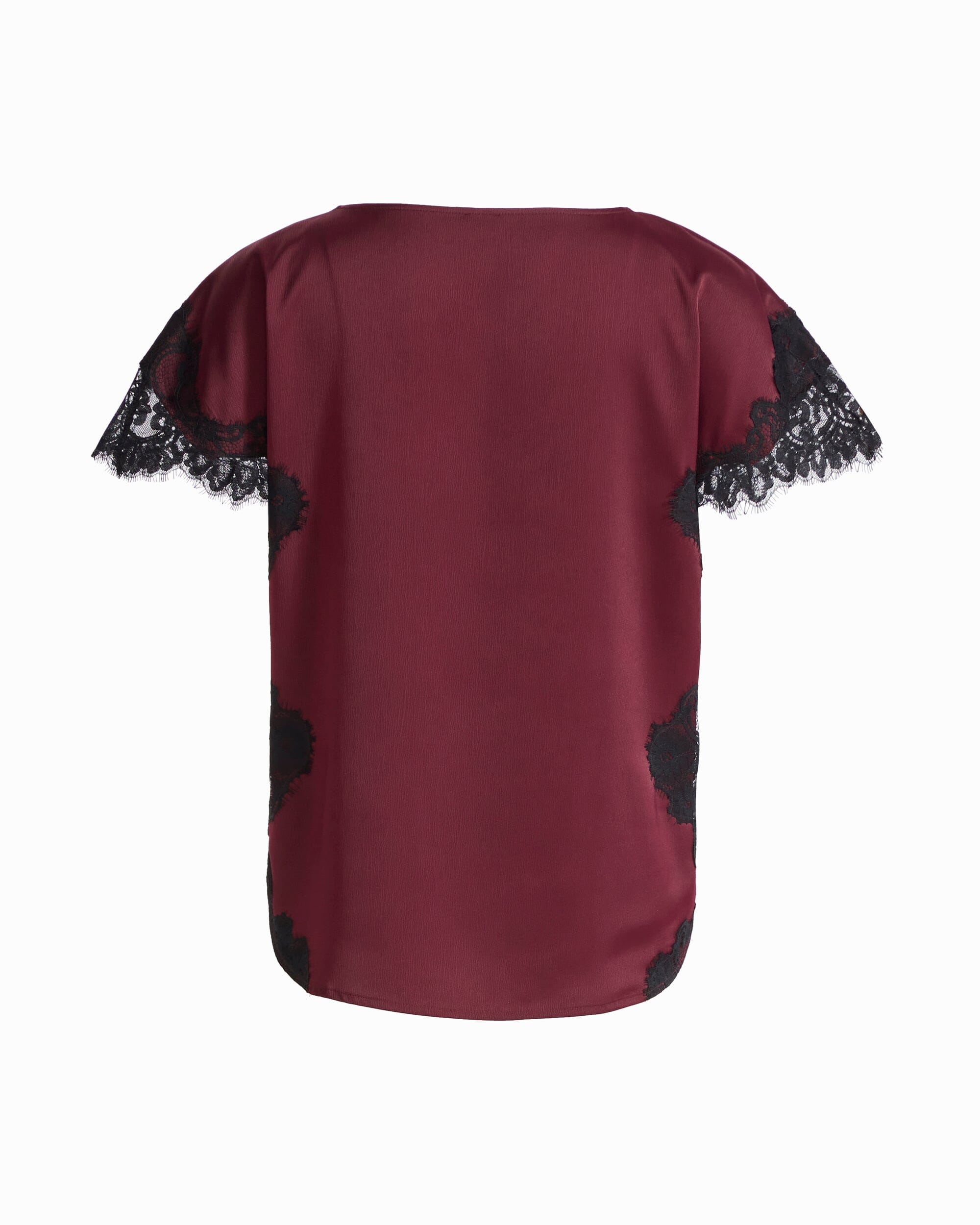 Anne Klein Lace Trimmed Short Sleeve Bateau Neck Woven Top
