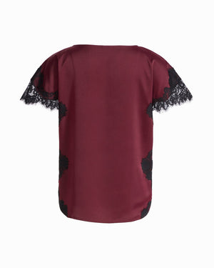 Anne Klein Lace Trimmed Short Sleeve Bateau Neck Woven Top