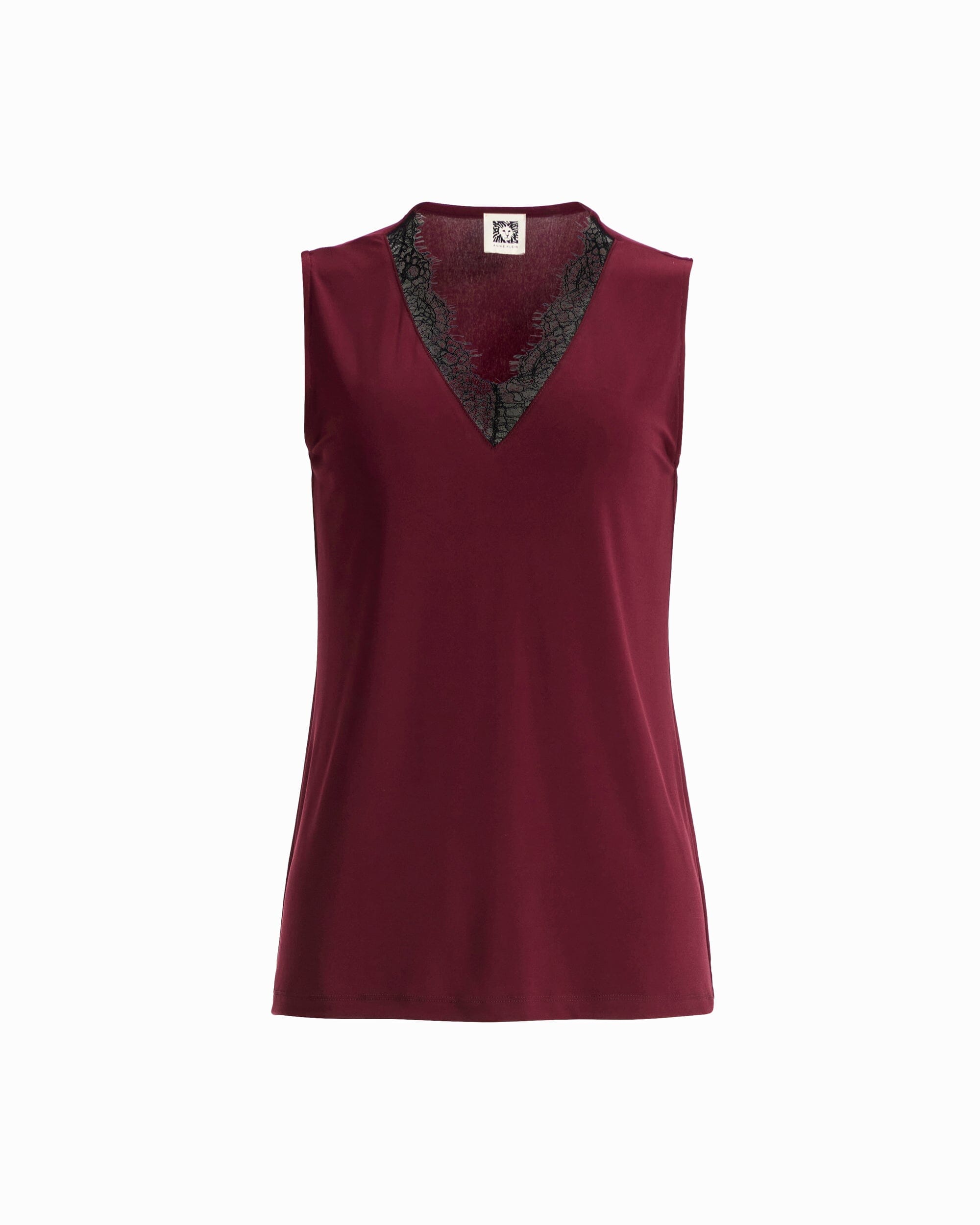 Anne Klein BAROLO V-Neck Lace Trim Sleeveless Knit Tank Top