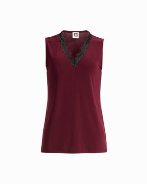 Plus Size V-Neck Lace Trim Sleeveless Knit Tank Top