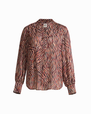 Anne Klein BAROLO MULTI Long Sleeve V-Neck Pleated Front Blouse