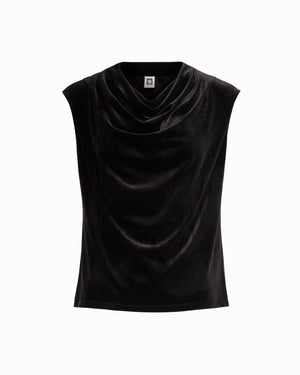 Petite Cowl Neck Extended Shoulder Sleeveless Knit Top