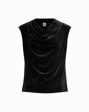 Anne Klein ANNE BLACK Cowl Neck Sleeveless Knit Top with Extended Shoulder
