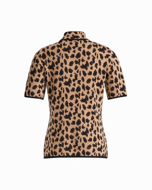 Anne Klein Animal Print Half Sleeve Turtleneck Knit Top