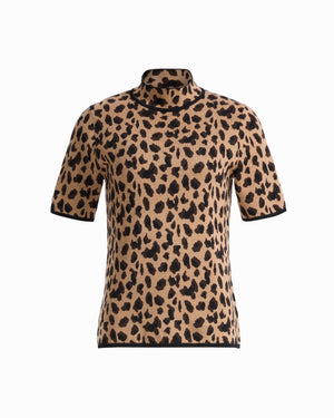 Anne Klein VICUNA MULTI Animal Print Half Sleeve Turtleneck Knit Top