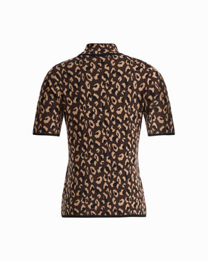 Anne Klein Animal Print Half Sleeve Turtleneck Knit Top