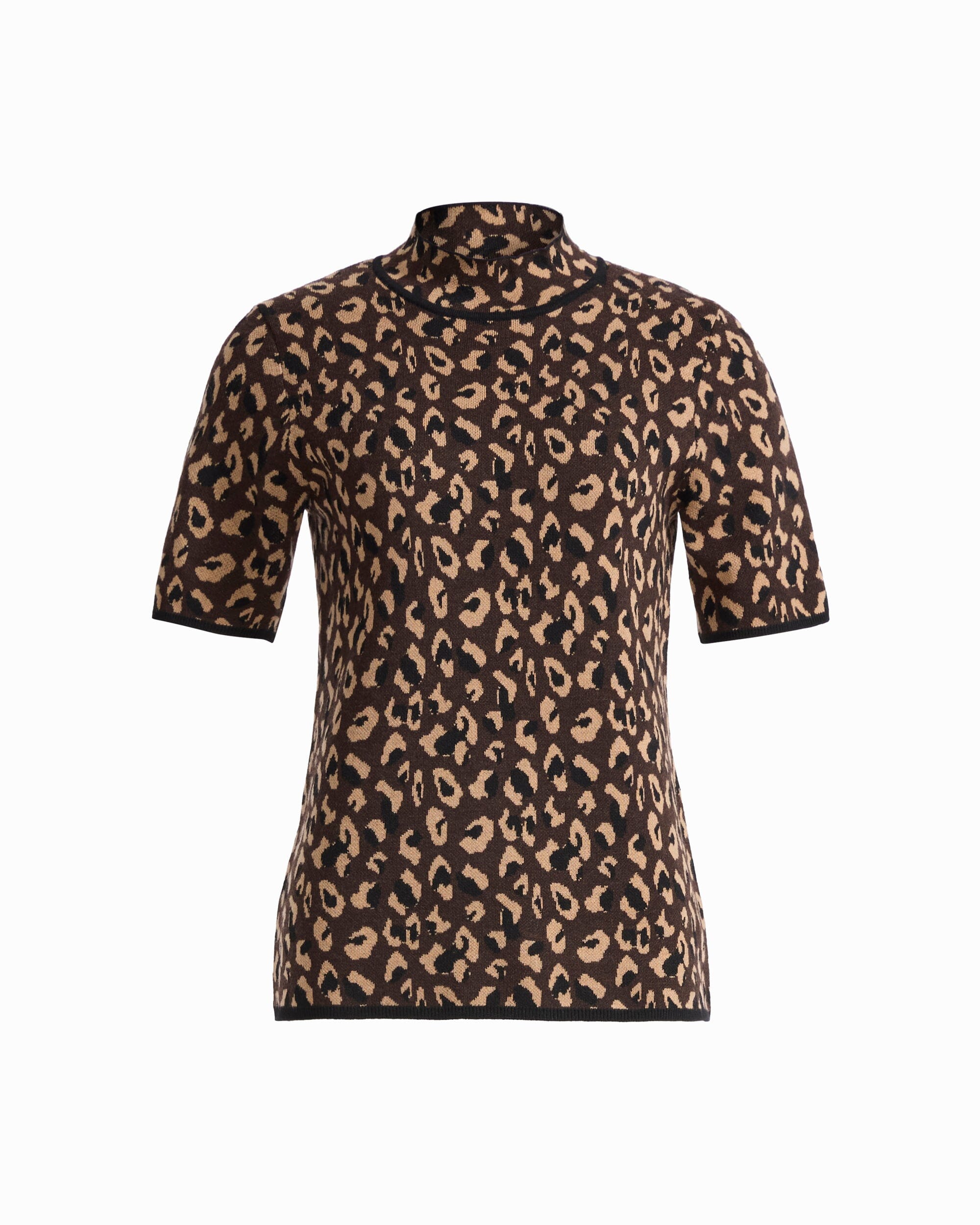 Anne Klein DEEP MAHOGANY MULTI Animal Print Half Sleeve Turtleneck Knit Top