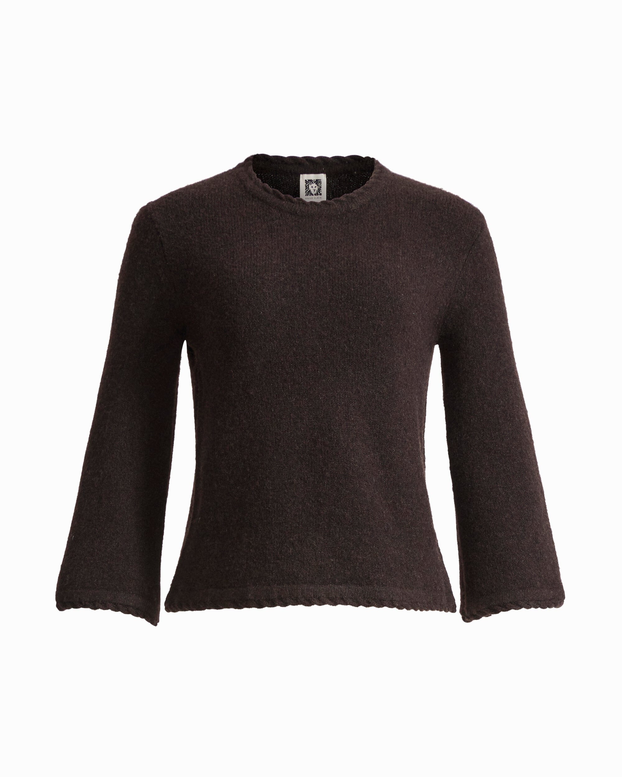 Anne Klein DEEP MAHOGANY Braided Trim Bell Sleeve Crew Neck Sweater
