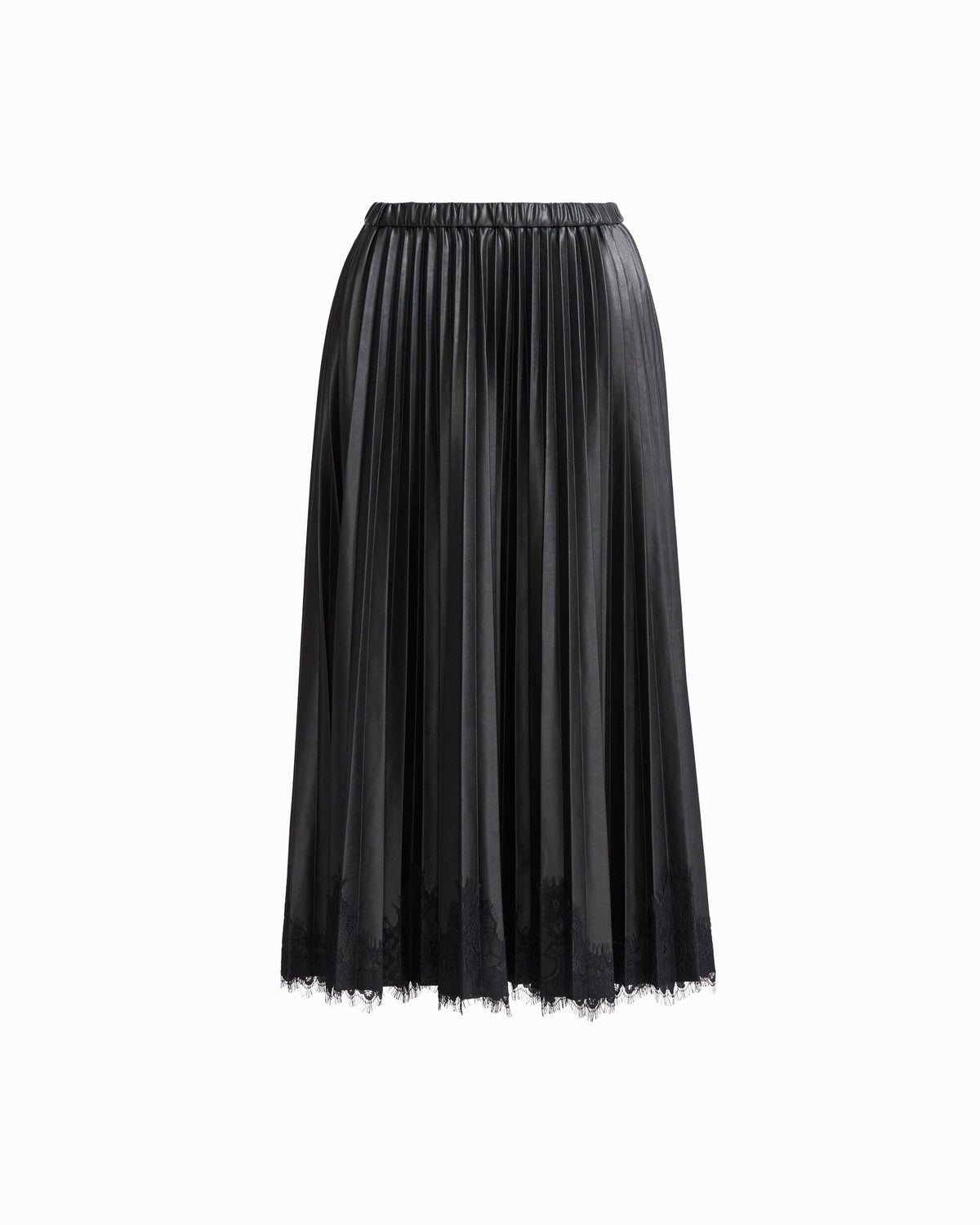 Anne Klein ANNE BLACK Pull-On Pleated Skirt with Lace Trim