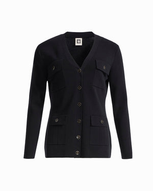 Anne Klein ANNE BLACK Button-Front Cardigan Sweater With Patch Pockets